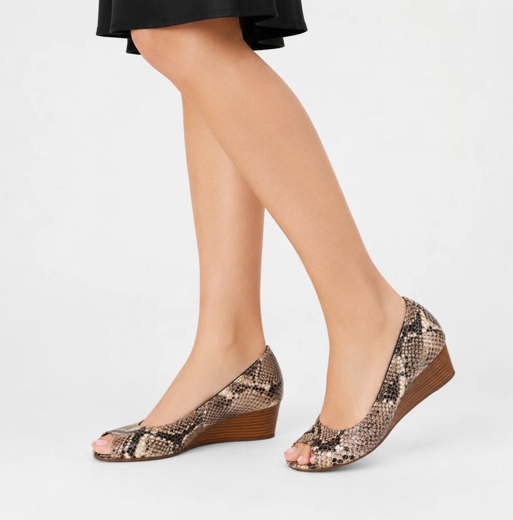 Cole Haan Womens Go-To Wedge Sandals Size 7 B Brown Snakeskin Leather NIB